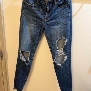 American Eagle Outfitters Dark Blue Distressed Skinny Jeans